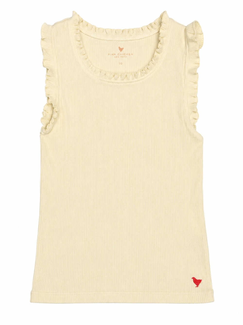 Pink Chicken Cream Ribbed Ruffle-Trim Tank